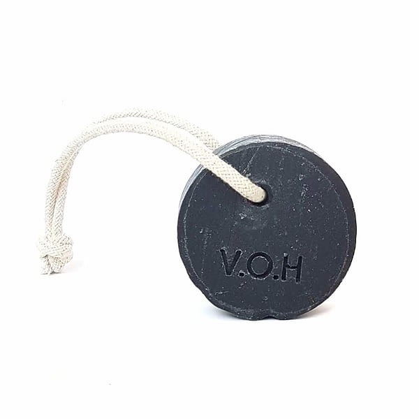 voh activated charcoal & tea tree soap on a rope 90g
