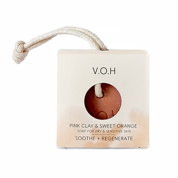 voh pink clay & orange soap on a rope 90g